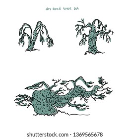 Collection of dry dead trees illustrations. Can be used to illustrate any nature or healthy lifestyle topic.