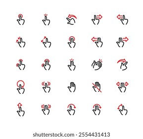 A Collection Of Dual Tone Icons Of Hands And Fingers. The Icons Are Arranged In Rows And Columns, With Some Overlapping Each Other. The Icons Represent Various Gestures And Actions