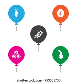 Collection Of Duchess, Cabbage, Blackcurrant And Other Elements.  Set Of 5 Vitamin Icons Set. 