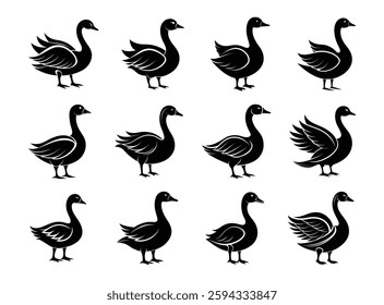 Collection of Duck and Goose Silhouettes vector set