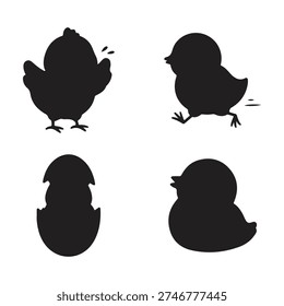 Collection of duck silhouette icons vector illustration in black flat style isolated on white background.