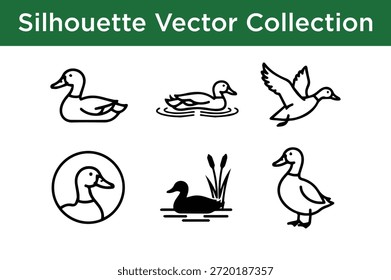 Colección de siluetas de pato aisladas sobre fondo blanco