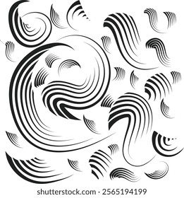 A collection of dynamic abstract wave elements featuring bold, curved lines and intricate patterns. Perfect for use in graphic design, digital art, branding, packaging, and creative projects.