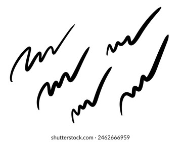 A collection of dynamic black brush strokes in various abstract forms, perfect for contemporary graphic design.