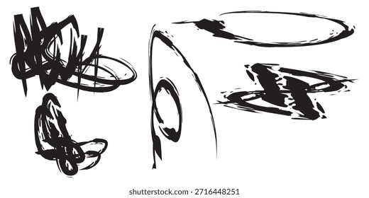 Una colección de pinceladas dinámicas de tinta negra y garabatos abstractos, que evoca una sensación de energía cruda y expresión artística.