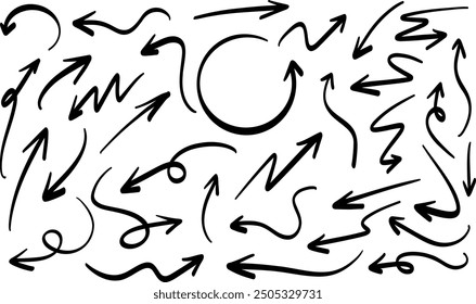 A collection of dynamic, hand-drawn arrows with energetic lines and expressive doodle designs, ideal for creative and lively projects