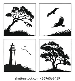 Eine Sammlung dynamischer, handgezeichneter Silhouetten mit Pinselstrichen in Schwarz, perfekt für das Hinzufügen von künstlerischem Flair und Textur zu Designs.