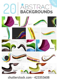 Collection of dynamic waves. Multicolored curve lines with light and shadow effects. Business vector illustration. Presentation banner and business card message design template set