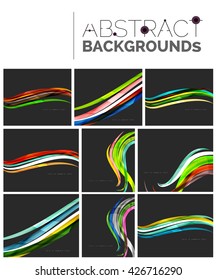 Collection of dynamic waves. Multicolored curve lines with light and shadow effects. Business vector illustration. Presentation banner and business card message design template set