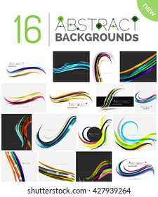 Collection of dynamic waves. Multicolored curve lines with light and shadow effects. Business vector illustration. Presentation banner and business card message design template set