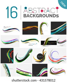 Collection of dynamic waves. Multicolored curve lines with light and shadow effects. Business vector illustration. Presentation banner and business card message design template set