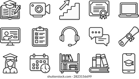 Collection of e learning and online education icons with education, learning