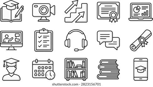 Collection of e learning and online education icons with education, learning
