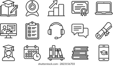 Collection of e learning and online education icons with education, learning