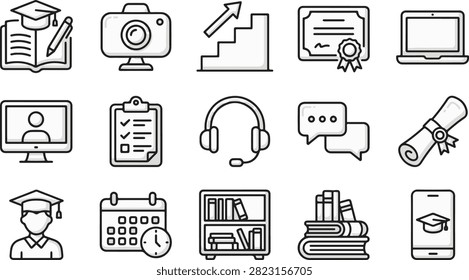 Collection of e learning and online education icons with education, learning