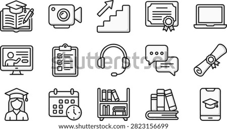 Collection of e learning and online education icons with education, learning