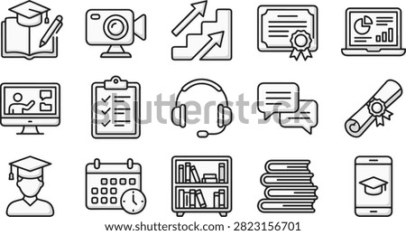 Collection of e learning and online education icons with education, learning