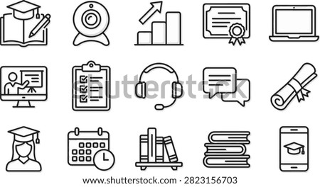 Collection of e learning and online education icons with education, learning