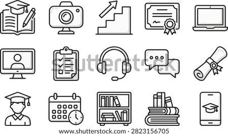 Collection of e learning and online education icons with education, learning