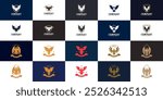 collection of eagle logo with ancient style, heraldic, defense, power, vector graphic template.