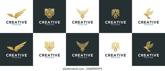 A collection of eagle logos with modern and abstract concepts, defense, protection, logo design symbol.