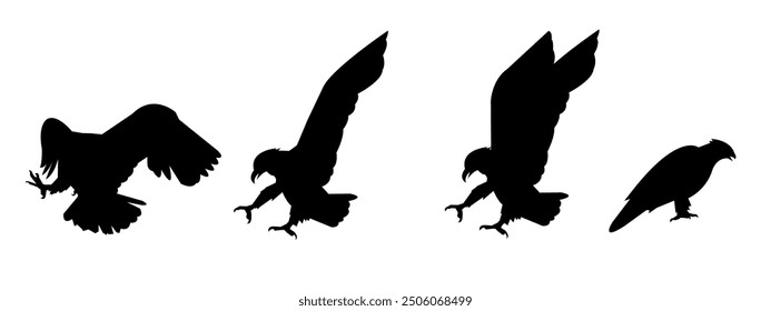 collection of eagle silhouettes. animal. vector illustration.