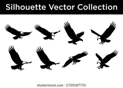 Colección de siluetas de águila aisladas sobre fondo blanco