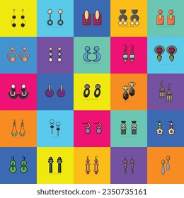 Collection Of Earrings Jewelry Accessories vector illustration. Beauty fashion objects icon concept. New arrival women jewelry earrings set vector design.