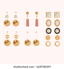 collection of earrings on a pink background - flat illustration, vector