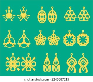 A collection of Earrings templates with geometric and abstract shapes. Isolated stencils pattern suitable for handmade work, laser cutting and printing. Jewelry Template.