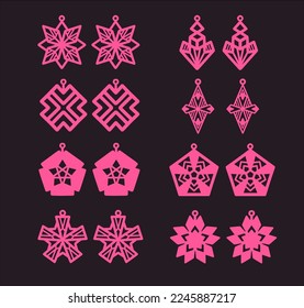 A collection of Earrings templates with geometric and abstract shapes. Isolated stencils pattern suitable for handmade work, laser cutting and printing. Jewelry Template.