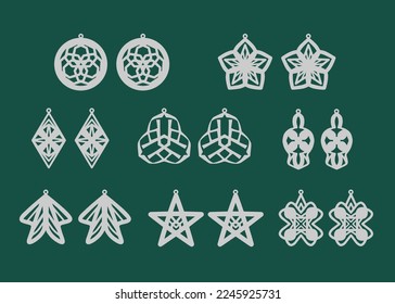 A collection of Earrings templates with geometric and abstract shapes. Isolated stencils pattern suitable for handmade work, laser cutting and printing. Jewelry Template.