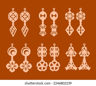 A collection of Earrings templates with geometric and abstract shapes. Isolated stencils pattern suitable for handmade work, laser cutting and printing. Jewelry Template.