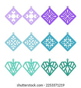 A collection of Earrings templates with geometric and abstract shapes. Isolated stencils pattern suitable for handmade work, laser cutting and printing. Jewelry Template.