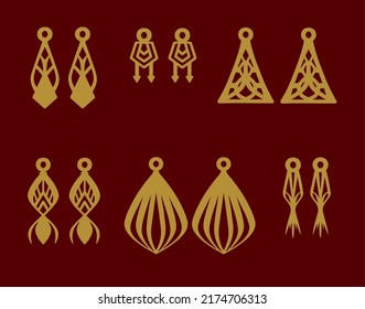 A collection of Earrings templates with geometric shapes. Isolated stencils pattern suitable for handmade work, laser cutting and printing.