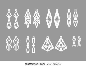 A collection of Earrings templates with geometric shapes. Isolated stencils pattern suitable for handmade work, laser cutting and printing. svg