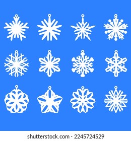 A collection of Earrings templates with geometric shapes. Isolated stencils pattern suitable for handmade work, laser cutting and printing. Snowflake Earrings.