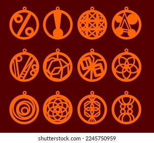 A collection of Earrings templates with geometric shapes. Isolated stencils pattern suitable for handmade work, laser cutting and printing.