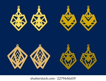 A collection of Earrings templates with geometric shapes. Isolated stencils pattern suitable for handmade work, laser cutting and printing. Jewelry Template.