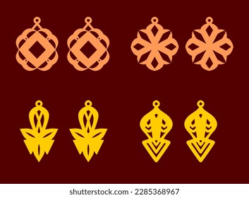 A collection of Earrings templates with geometric shapes. Isolated stencils pattern suitable for handmade work, laser cutting and printing. Jewelry Template.