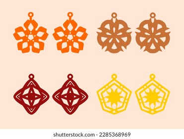 A collection of Earrings templates with geometric shapes. Isolated stencils pattern suitable for handmade work, laser cutting and printing. Jewelry Template.