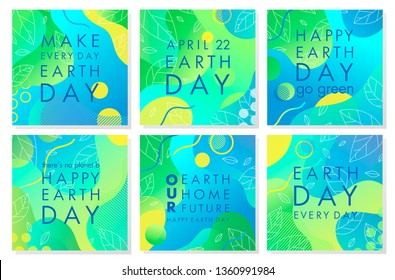 Collection of Earth Day posters with gradient backgrounds,liquid shapes,tiny leaves and geometric elements.Earth Day layouts perfect for prints,flyers,covers,banners design and more.Eco concepts.