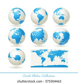 Collection of earth globes isolated on white.  illustration.