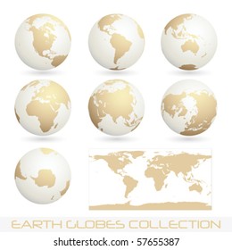 collection of earth globes isolated on white, vector illustration