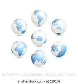 collection of earth globes isolated on white, vector illustration