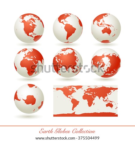 Collection of earth globes isolated on white.  illustration.