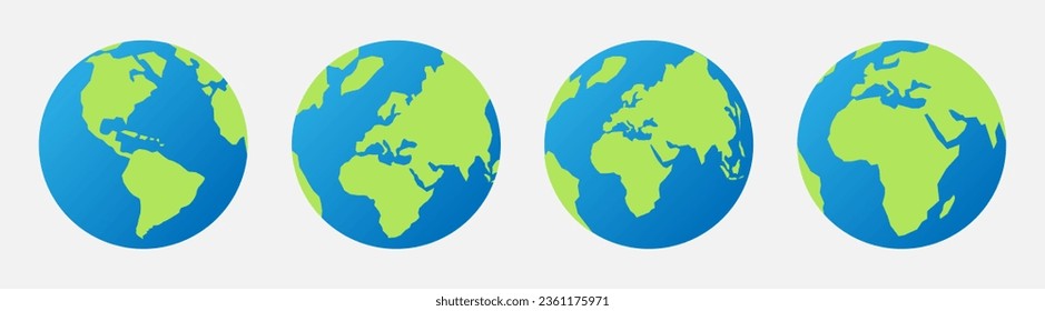 Collection of earth icon vector illustration, continent of america, europe, asia, and africa