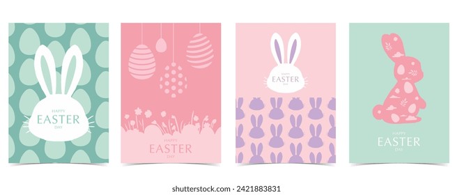 Collection of easter background set with rabbit and egg in silhouette style Editable vector illustration for A4 vertical postcard