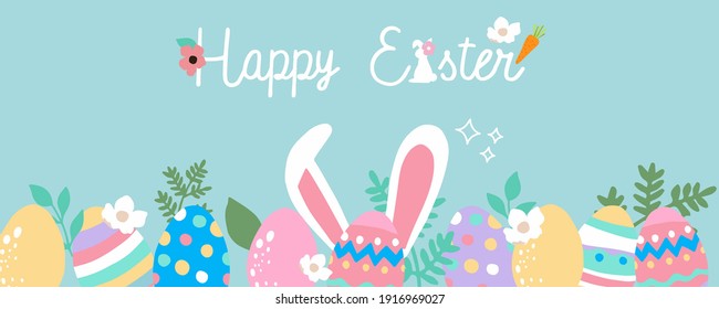 Collection of easter background set with rabbit,egg,flower.Editable vector illustration for website, invitation,postcard and poster