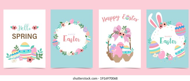 Collection of easter background set with rabbit,egg,flower.Editable vector illustration for website, invitation,postcard and poster
